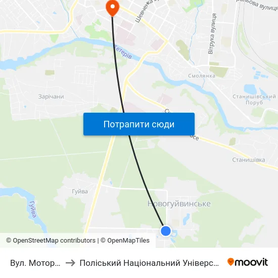 Вул. Моторна to Поліський Національний Університет map