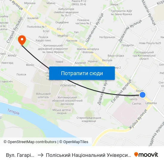 Вул. Гагаріна to Поліський Національний Університет map