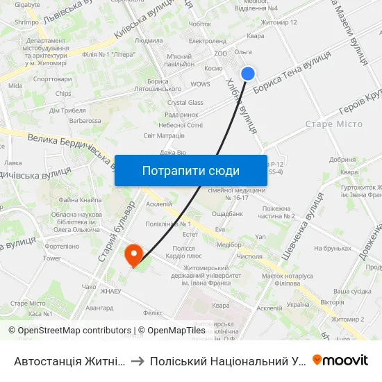 Автостанція Житній Ринок to Поліський Національний Університет map
