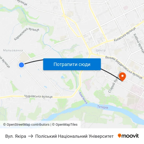 Вул. Якіра to Поліський Національний Університет map