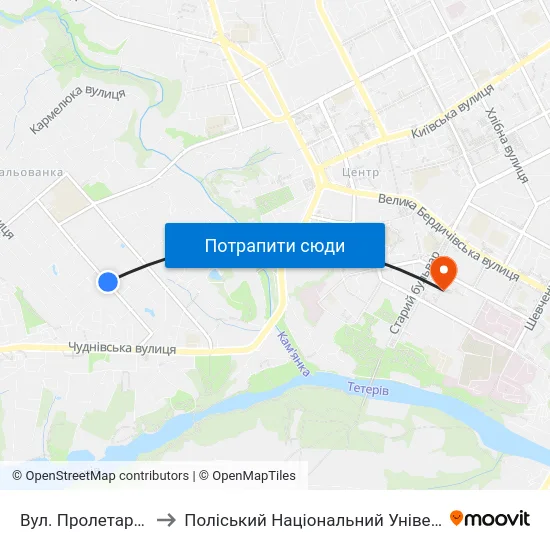 Вул. Пролетарська to Поліський Національний Університет map