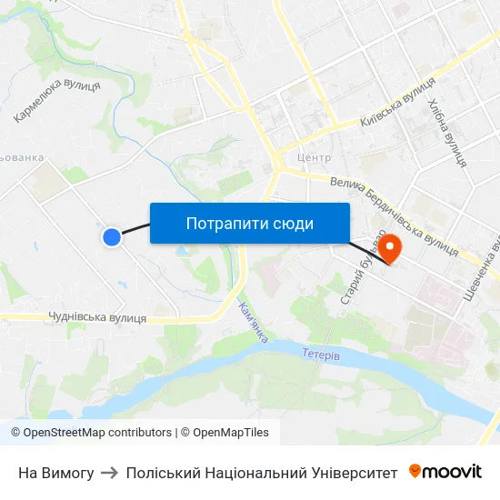 На Вимогу to Поліський Національний Університет map