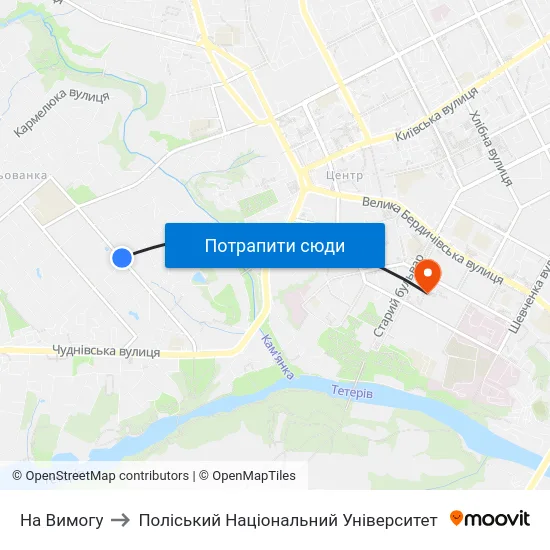 На Вимогу to Поліський Національний Університет map