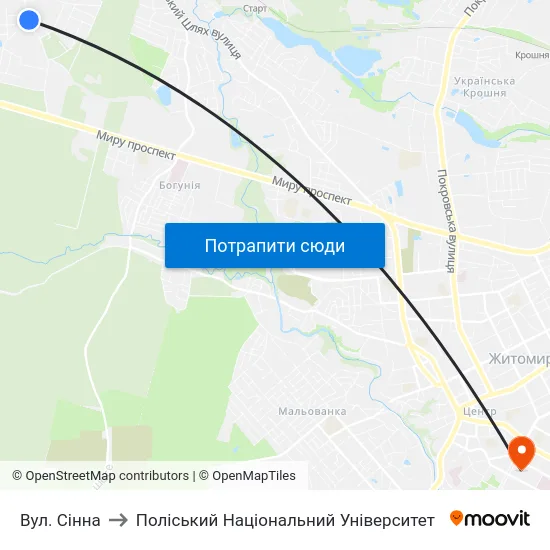 Вул. Сінна to Поліський Національний Університет map