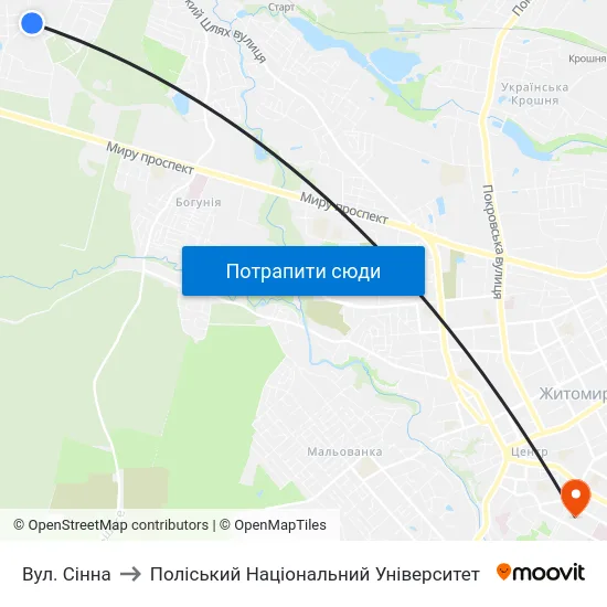 Вул. Сінна to Поліський Національний Університет map