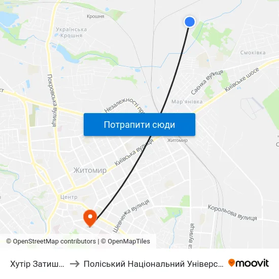 Хутір Затишшя to Поліський Національний Університет map