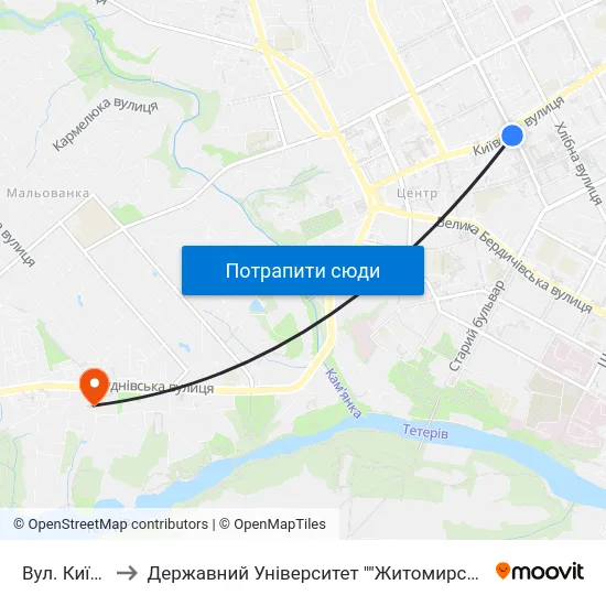 Вул. Київська to Державний Університет ""Житомирська Політехніка"" map