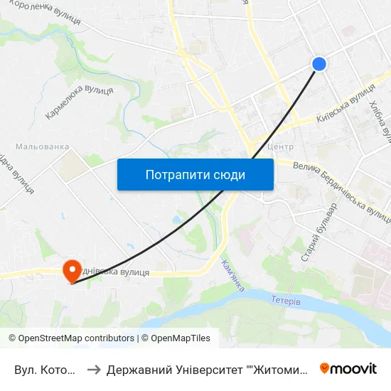 Вул. Котовського to Державний Університет ""Житомирська Політехніка"" map