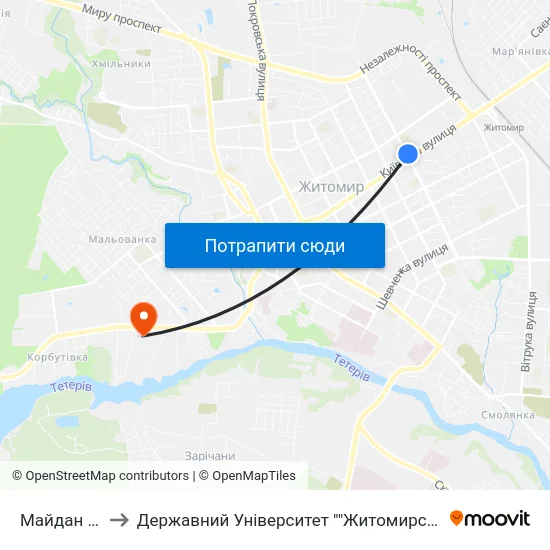 Майдан Згоди to Державний Університет ""Житомирська Політехніка"" map