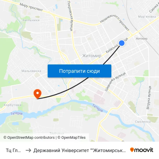 Тц Глобал to Державний Університет ""Житомирська Політехніка"" map