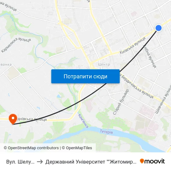 Вул. Шелушкова to Державний Університет ""Житомирська Політехніка"" map