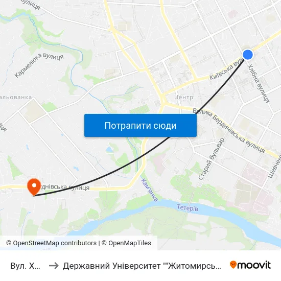 Вул. Хлібна to Державний Університет ""Житомирська Політехніка"" map