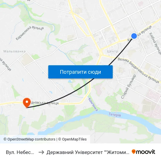 Вул. Небесної Сотні to Державний Університет ""Житомирська Політехніка"" map