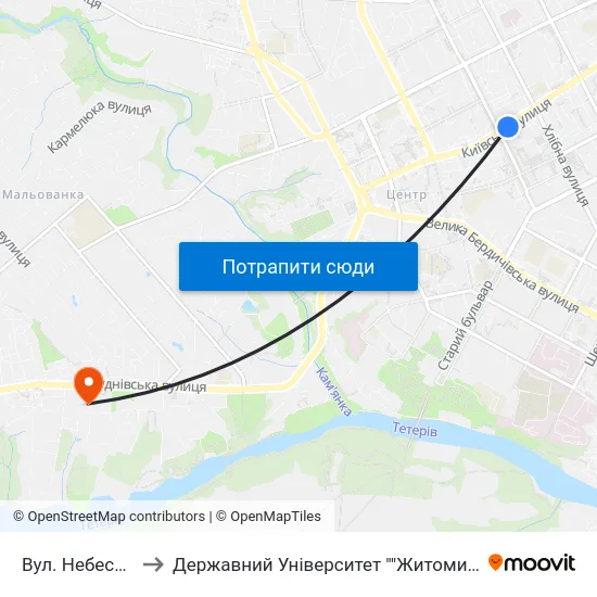 Вул. Небесної Сотні to Державний Університет ""Житомирська Політехніка"" map