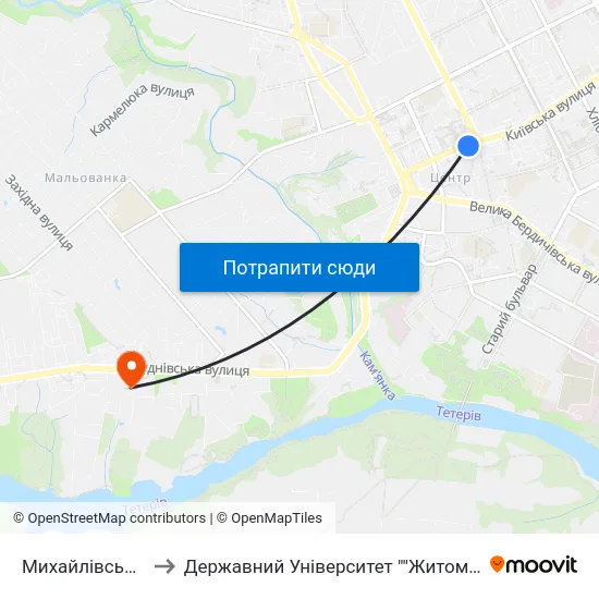 Михайлівський Собор to Державний Університет ""Житомирська Політехніка"" map