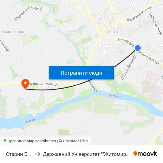Старий Бульвар to Державний Університет ""Житомирська Політехніка"" map