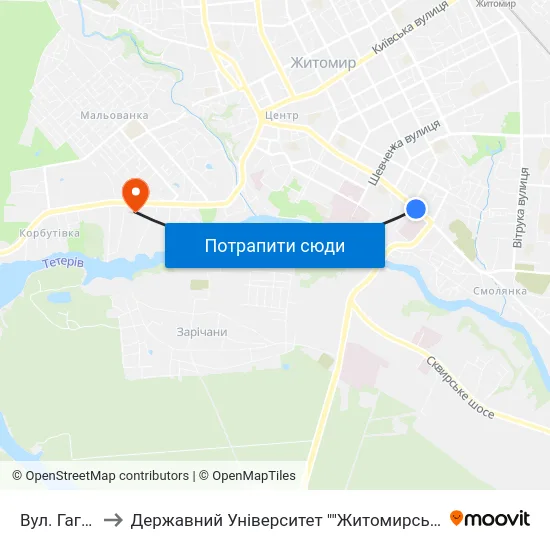 Вул. Гагаріна to Державний Університет ""Житомирська Політехніка"" map