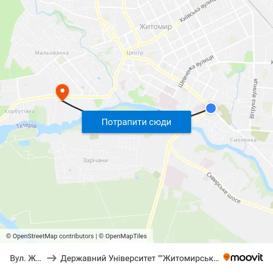 Вул. Жуйка to Державний Університет ""Житомирська Політехніка"" map