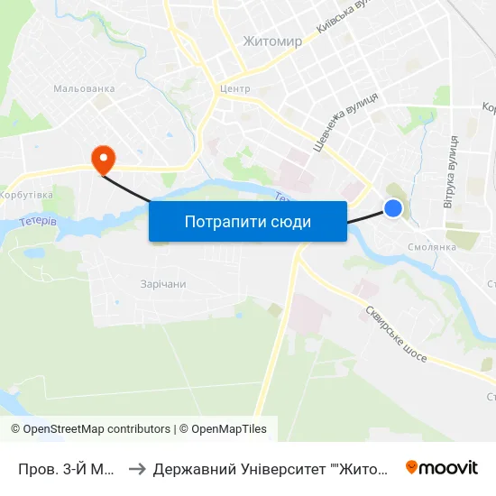 Пров. 3-Й Магазинний to Державний Університет ""Житомирська Політехніка"" map