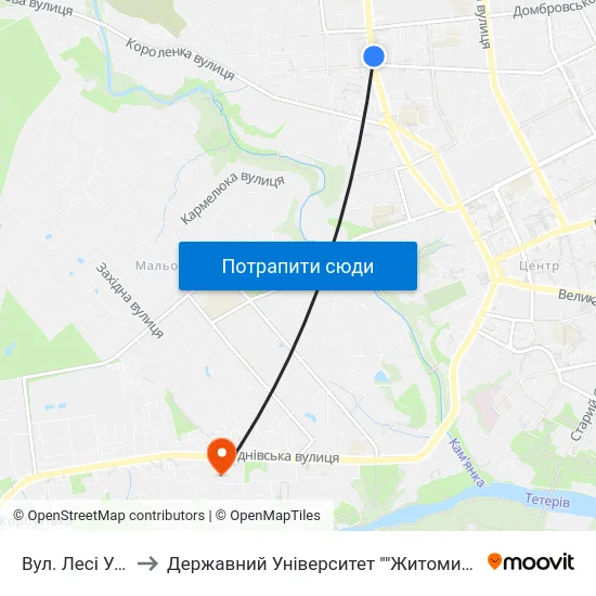 Вул. Лесі Українки to Державний Університет ""Житомирська Політехніка"" map