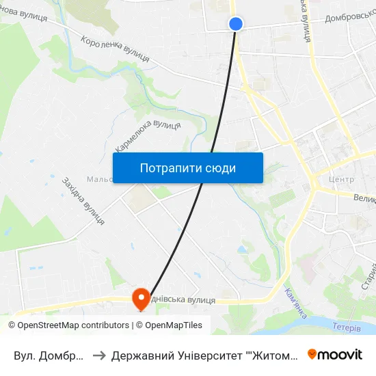 Вул. Домбровського to Державний Університет ""Житомирська Політехніка"" map