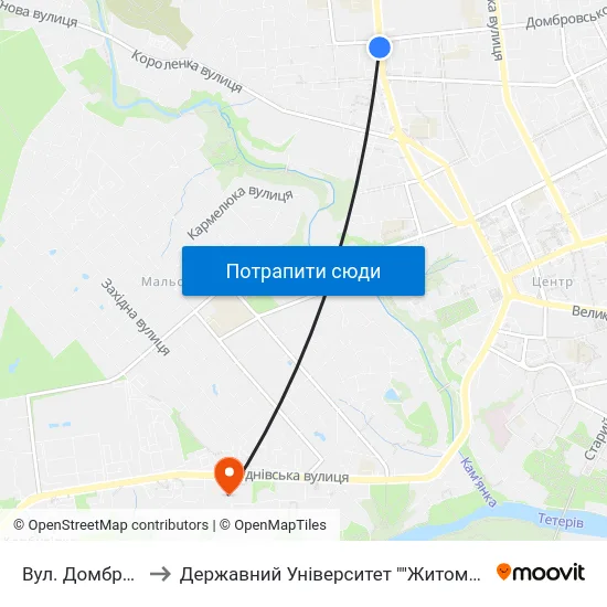 Вул. Домбровського to Державний Університет ""Житомирська Політехніка"" map
