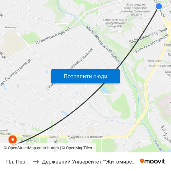 Пл. Перемоги to Державний Університет ""Житомирська Політехніка"" map