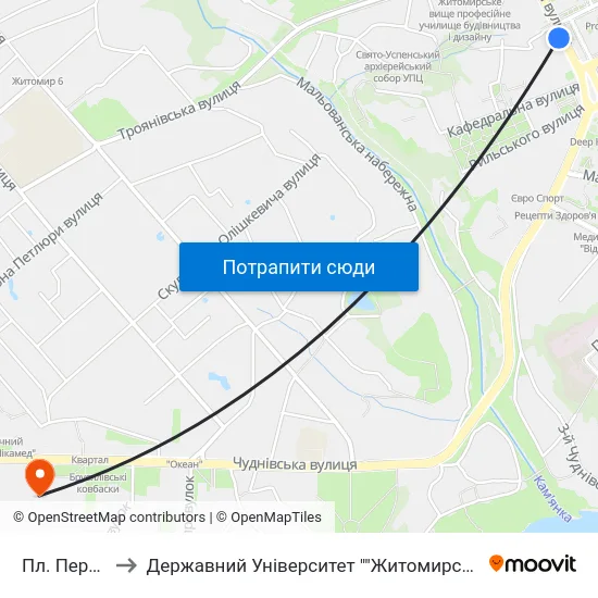 Пл. Перемоги to Державний Університет ""Житомирська Політехніка"" map