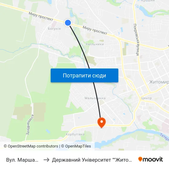 Вул. Маршала Жукова to Державний Університет ""Житомирська Політехніка"" map