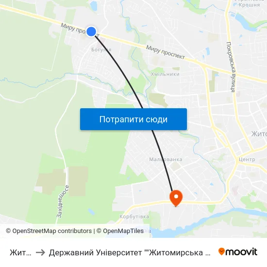 Житичі to Державний Університет ""Житомирська Політехніка"" map