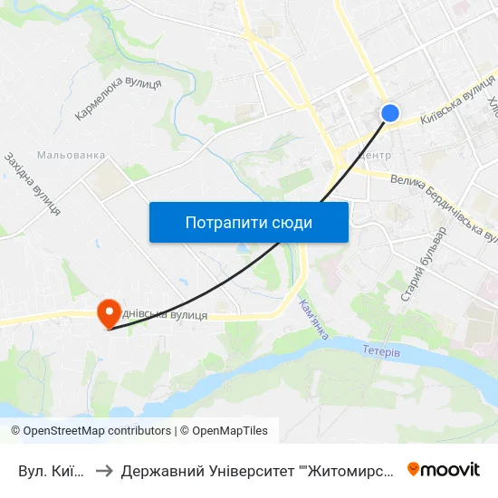 Вул. Київська to Державний Університет ""Житомирська Політехніка"" map