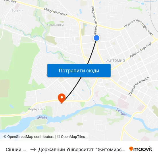 Сінний Ринок to Державний Університет ""Житомирська Політехніка"" map
