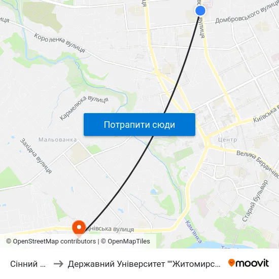 Сінний Ринок to Державний Університет ""Житомирська Політехніка"" map