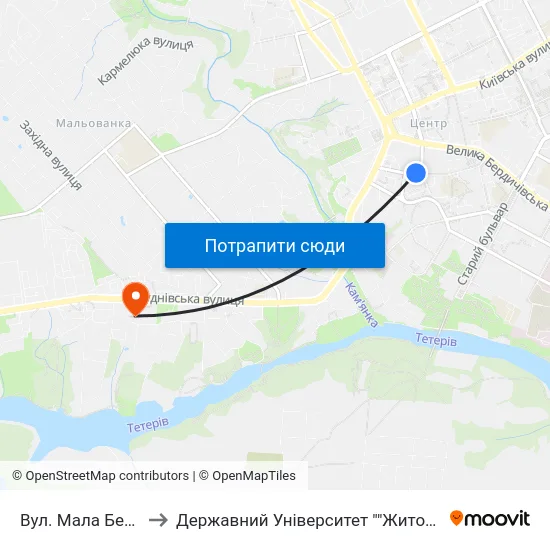 Вул. Мала Бердичівська to Державний Університет ""Житомирська Політехніка"" map