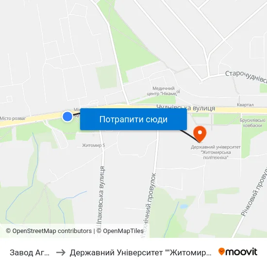 Завод Агромаш to Державний Університет ""Житомирська Політехніка"" map