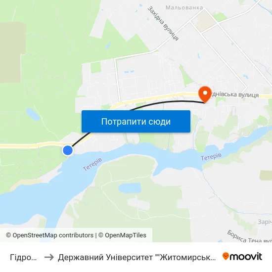 Гідропарк to Державний Університет ""Житомирська Політехніка"" map