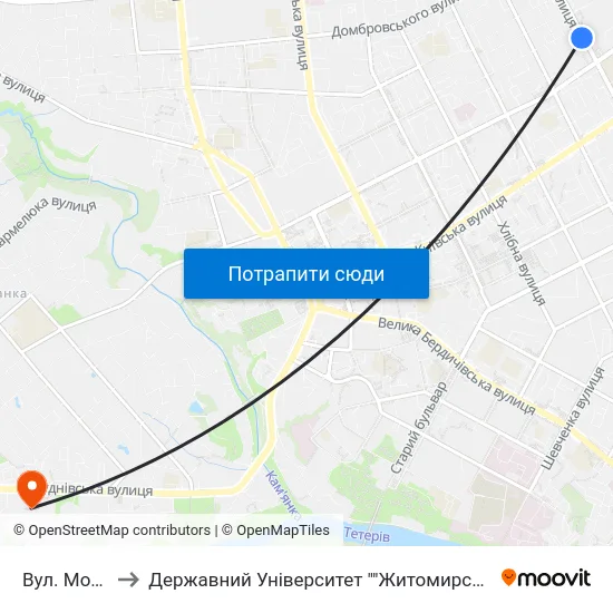 Вул. Монтана to Державний Університет ""Житомирська Політехніка"" map