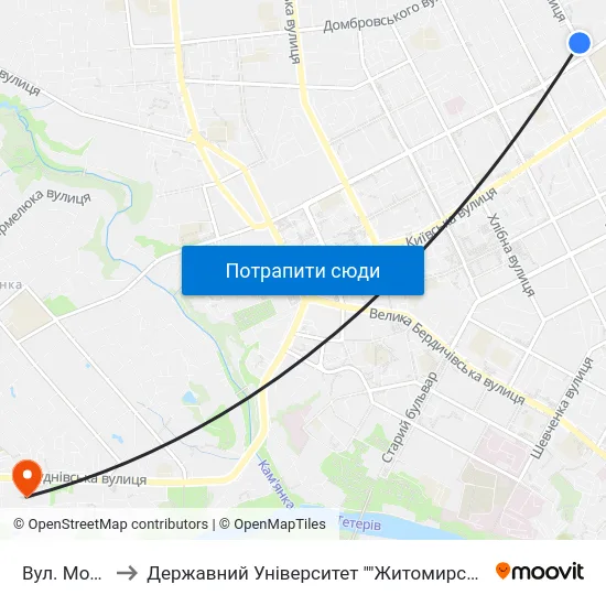 Вул. Монтана to Державний Університет ""Житомирська Політехніка"" map