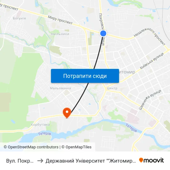 Вул. Покровська to Державний Університет ""Житомирська Політехніка"" map