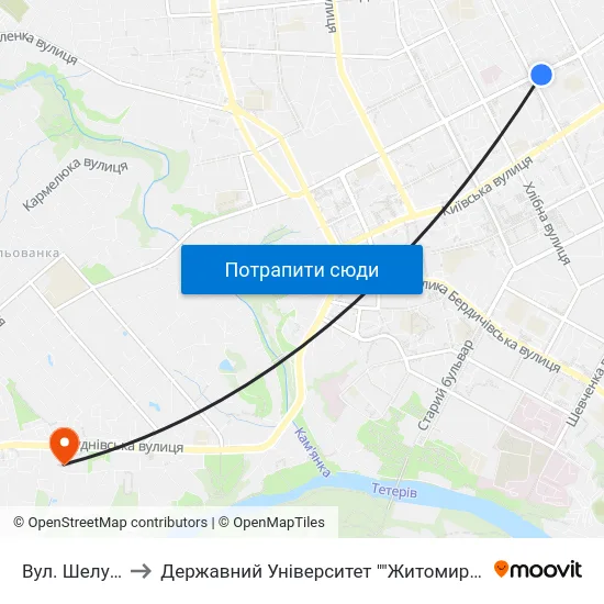 Вул. Шелушкова to Державний Університет ""Житомирська Політехніка"" map