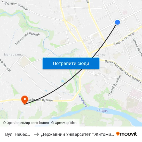 Вул. Небесної Сотні to Державний Університет ""Житомирська Політехніка"" map