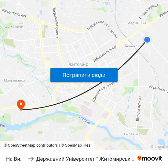 На Вимогу to Державний Університет ""Житомирська Політехніка"" map