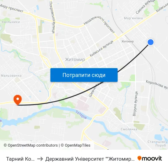 Тарний Комбінат to Державний Університет ""Житомирська Політехніка"" map