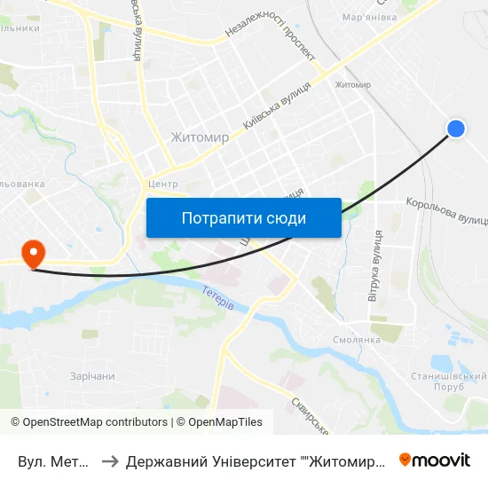 Вул. Металістів to Державний Університет ""Житомирська Політехніка"" map