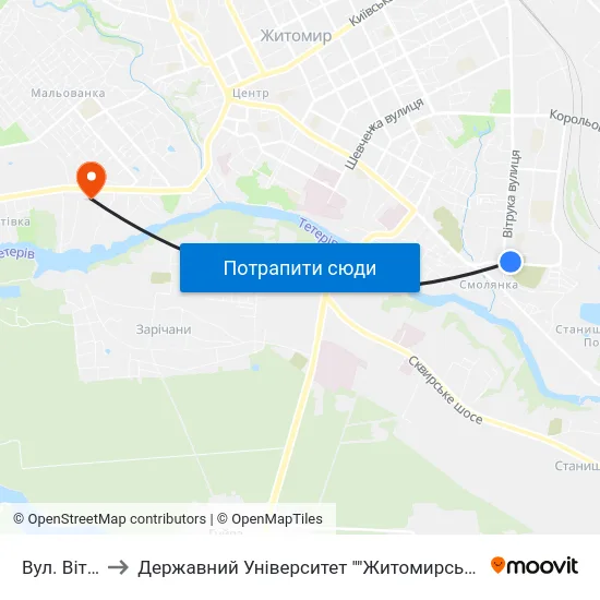 Вул. Вітрука to Державний Університет ""Житомирська Політехніка"" map