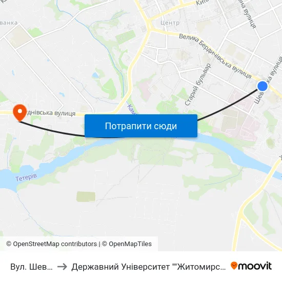 Вул. Шевченка to Державний Університет ""Житомирська Політехніка"" map