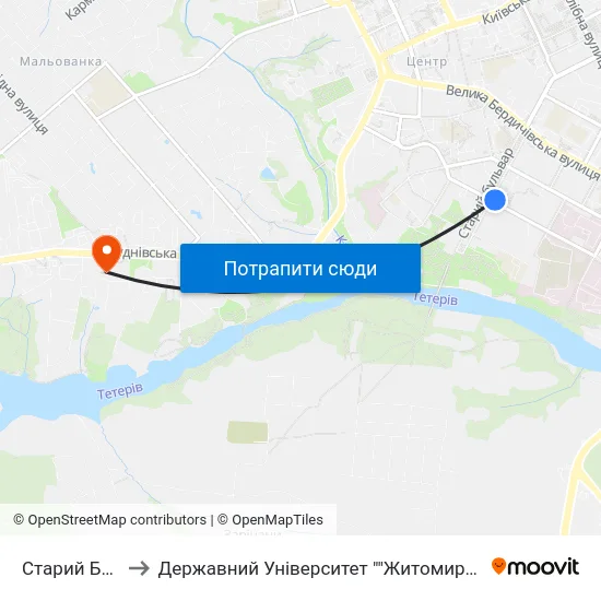 Старий Бульвар to Державний Університет ""Житомирська Політехніка"" map
