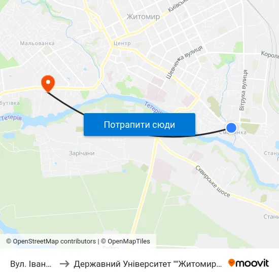 Вул. Івана Гонти to Державний Університет ""Житомирська Політехніка"" map