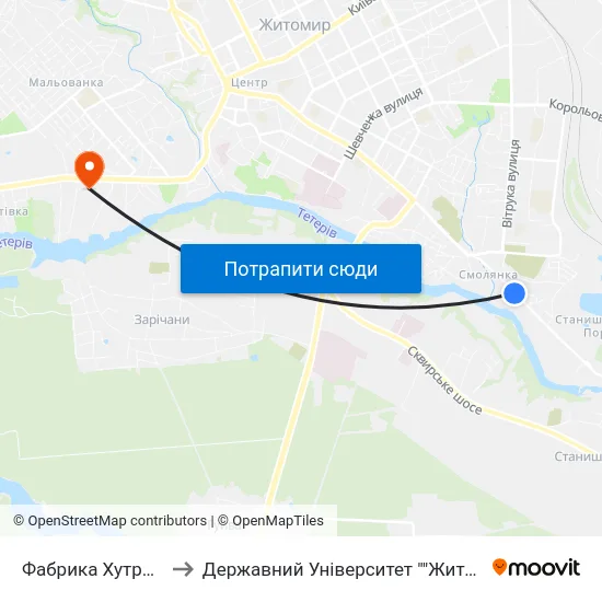 Фабрика Хутряних Виробів to Державний Університет ""Житомирська Політехніка"" map