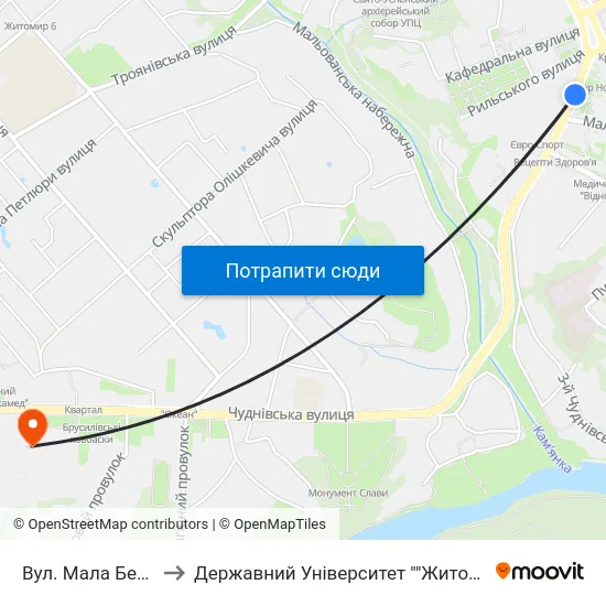 Вул. Мала Бердичівська to Державний Університет ""Житомирська Політехніка"" map